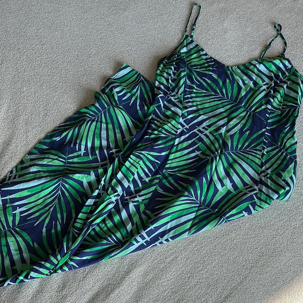 Old Navy Green and Blue Tropical Midi Dress